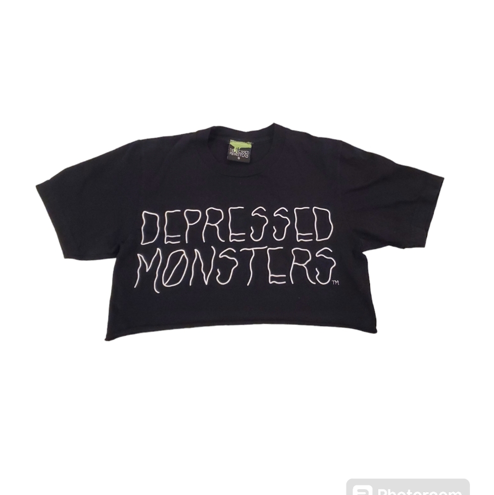 Depressed Monsters‎ Women's Ultra Crop Black T-Shirt Small